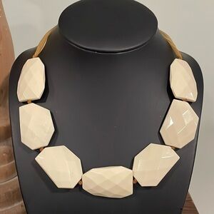 Vintage Winter white geometric faceted statement beaded necklace